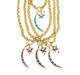 Rolo Star Cresent Moon Chain Necklace, Sku#EF217