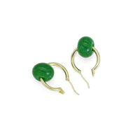 Gold Hoop Thick Green Jade Donut Hoop Earrings, Sku#EF475