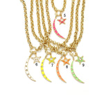 Rolo Star Cresent Moon Chain Necklace, Sku#EF217