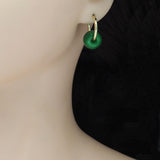 Gold Hoop Thick Green Jade Donut Hoop Earrings, Sku#EF475