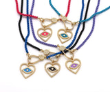 Colorful Enamel CZ Evil Eye Heart Chain Necklace, Sku#EF207