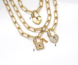 Paperclip Gold Lock Chain Necklace, Sku#EF208