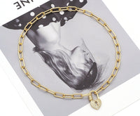 Paperclip Gold Lock Chain Necklace, Sku#EF208