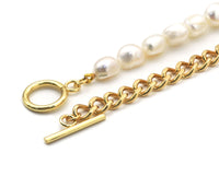 Freshwater Pearl Gold Curb Cuban Chain Necklace, Sku#EF212