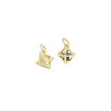 CZ Gold 3D Star Cage with Rolling Black Clear Diamond Charm, Sku#ZX157