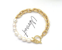 Freshwater Pearl Gold Chain Bracelet with toggle clasp, Sku#EF216