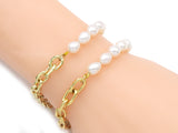 Freshwater Pearl Gold Chain Bracelet with toggle clasp, Sku#EF216
