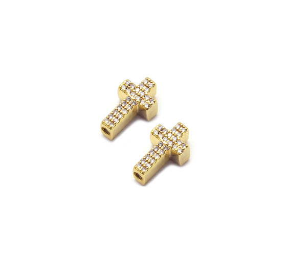 CZ Gold Cross Spacer Beads, Sku#E561