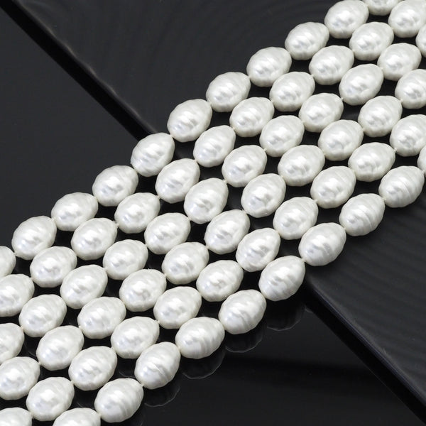 White MOP Carved Drum Shape Beads, 13x16mm, Sku#T163