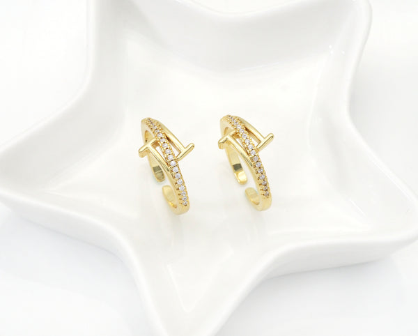 Clear CZ Gold T Wrap Adjustable Ring, Sku#X354