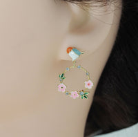 Vintage Flower Bird Stud Earrings, Sku#ZX120