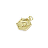 Clear CZ Gold Bee On Hexagon Charm, Sku#LX369