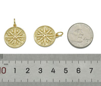 CZ Gold Sun Triangle Round Coin Charm, Sku#LX142