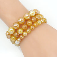 Mystic Yellow Banded Agate Round Faceted Stretchy Bracelet, Sku#EF398