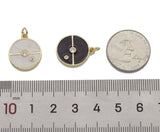 CZ Gold White/Black Enamel one line Round Coin Charm, Sku#LX150