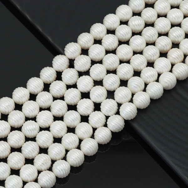 12mm White MOP Carved Ball Beads, Sku#T173