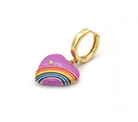 Enamel Rainbow Heart Hoop Earrings, Sku#EF227