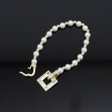 Pearl Gold Spacer Square Clasp Bracelet , Sku#LD475