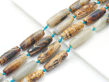 Natural Blue Brown Tibetan Agate Barrel Smooth Agate, 14x40mm Focal Beads, Sku#U1439