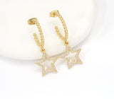 CZ Gold Five Point Star Hoop Earrings, Sku#LD363