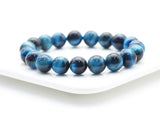 Natural Blue Tiger Eye Round Smooth Elastic Bracelet, Sku#EF232