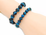 Natural Blue Tiger Eye Round Smooth Elastic Bracelet, Sku#EF232