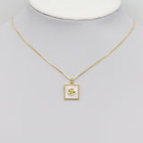 Gold Flower On white Enamel Square Charm, Sku#Y878