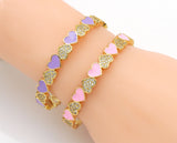 CZ Enamel Heart Gold Adjustable Bracelet, Sku#LX168