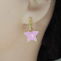 Colorful Enamel Five Point Star Hoop Earrings, Sku#J371