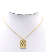 Gold Checkboard Rectangle Charm, Sku#F1516