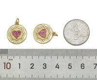 CZ Heart On Round Coin Charm, Sku#Y658