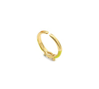 Thin Stackable Gold Enamel Oval CZ Eye Ring, Sku#Y768