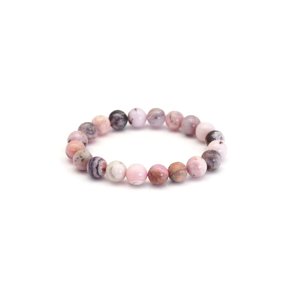 Genuine Pink Opal Round Smooth Stretchy Bracelet, Sku#EF409