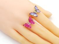 Colorful Crystal Butterfly Adjustable Ring, Sku#FH218