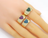 Gold Colorful CZ Heart Band Ring, Sku#X360
