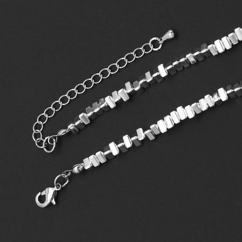 Silver Triangle Chip hematite beads with Pearl Necklace, Sku#EF502