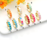 Colorful Enamel String Hearts Hoop Earrings, Sku#J374