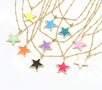 Dainty Chain Enamel Star Necklace,sku#EF241