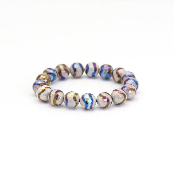 AB Mystic Double Wave Line Tibetan Agate Stretchy Bracelet, Sku#EF427