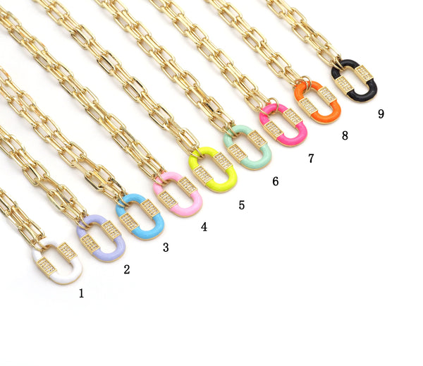 Colorful Enamel Oval Paperclip Chain Necklace,sku#EF240