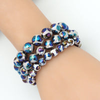 AB Mystic Black Spotted Tibetan Agate Stretchy Bracelet, Sku#EF425