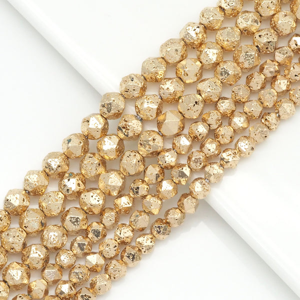 Diamond Cut Light Gold Lava Beads, Sku#S155