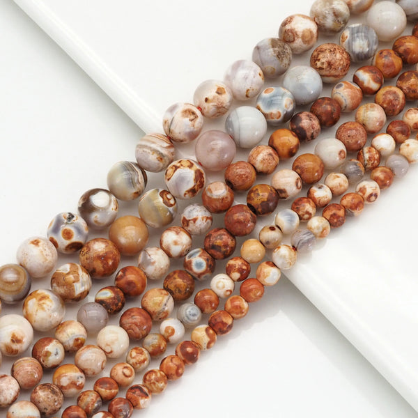 Orange Brown Agate Round Smooth Beads, Sku#U1745