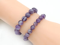 Genuine Dog Teeth Amethyst Round Smooth Elastic Bracelet, 8mm/10mm, Sku#EF248