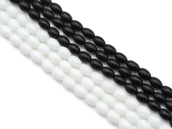 Black White Rice Shape Opaque Crystal Beads, U1443