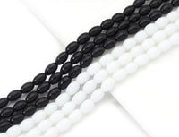 Black White Rice Shape Opaque Crystal Beads, U1443