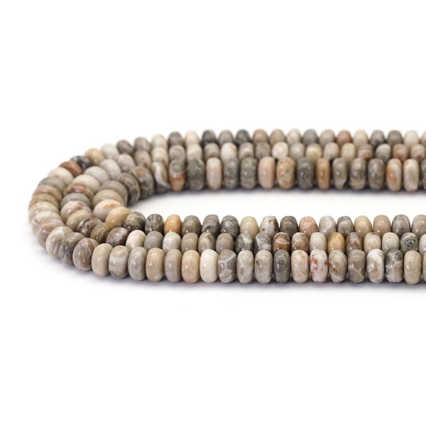 Genuine Fossil Coral Rondelle Smooth Beads, 5x8mm, Sku#U1676