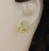 Gold Silver CZ Oval Link Huggies Earrings, Sku#LX175