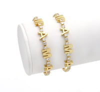 Gold Silver MAMA Tennis Chain Bracelet, Sku#LD370