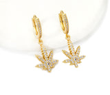 CZ Gold Marijuana Leaf Hoop Earrings, Sku#EF252